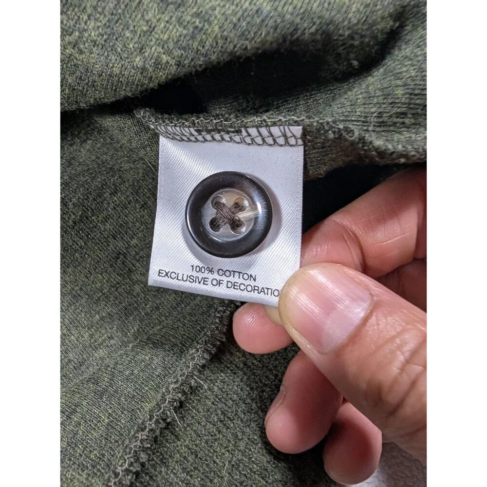 Cremieux Collection Sweater Mens L Green Henley Suede Shoulder Elbow Patch